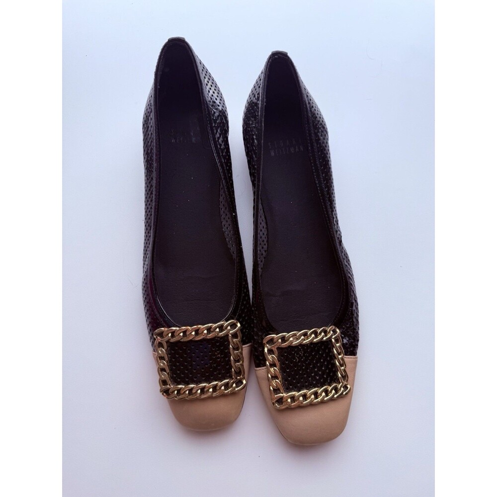 Stuart Weitzman Tan Black Gold Buckle Women's Flat Shoes 9.5